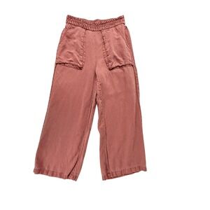 Joie Dusty Rose Linen Lyocell Wide Leg Smocked Waist Cropped Pants Womens Small